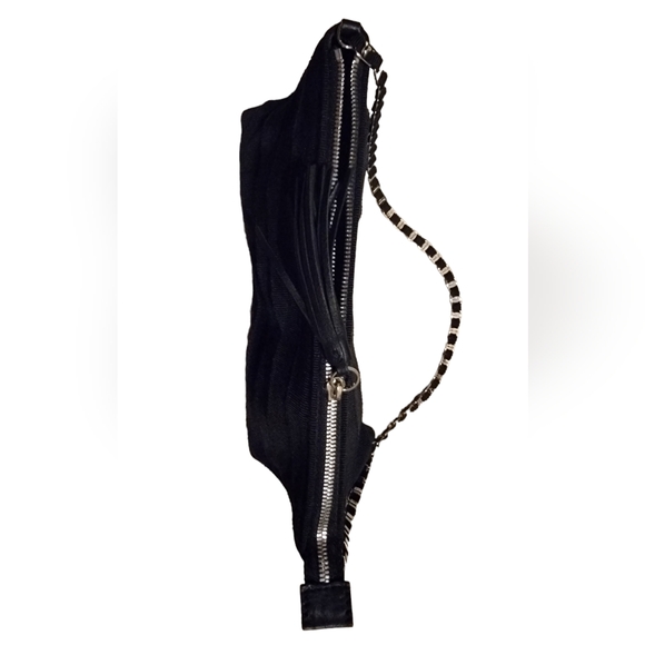 Salvatore Ferragamo Black Tiered Grosgrain Chain Shoulder Bag w/COA - Picture 4 of 9